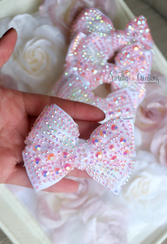 Pink and White Crystal Hairbow