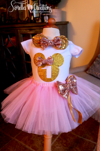 Pink Gold Minnie Mouse First Birthday Girl Outfit