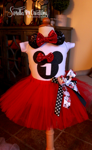 Red Minnie Mouse First Birthday Girl Outfit