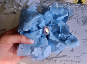 Blue 3D Flowergirl XL Boutique Hairbow
